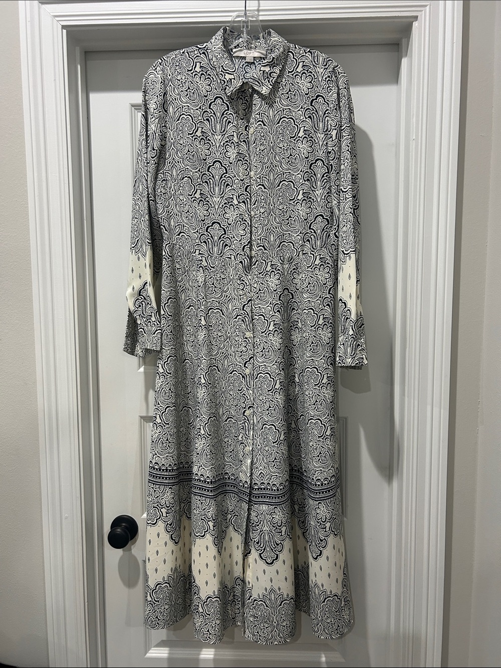 LOFT Navy & Cream Paisley Maxi Shirt Dress
